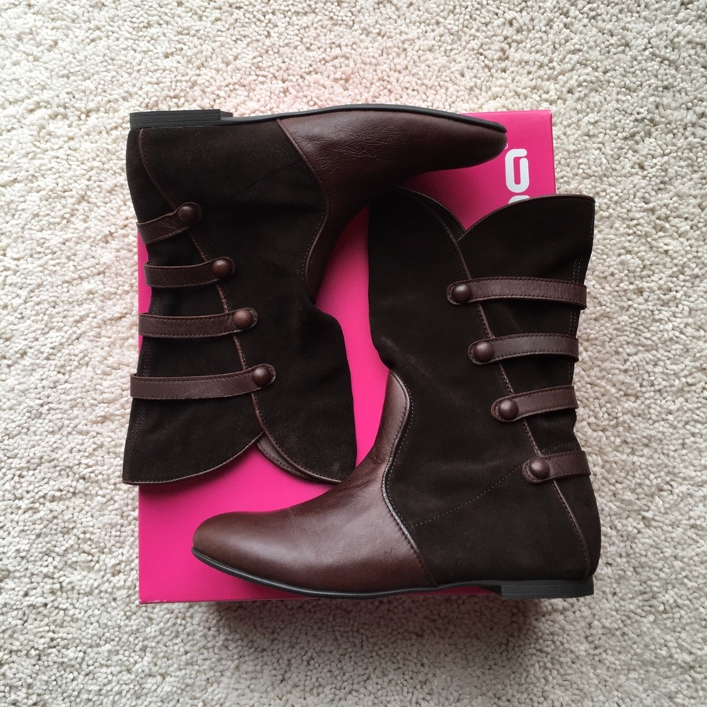Fornarina chocolate suede and leather ankle boot